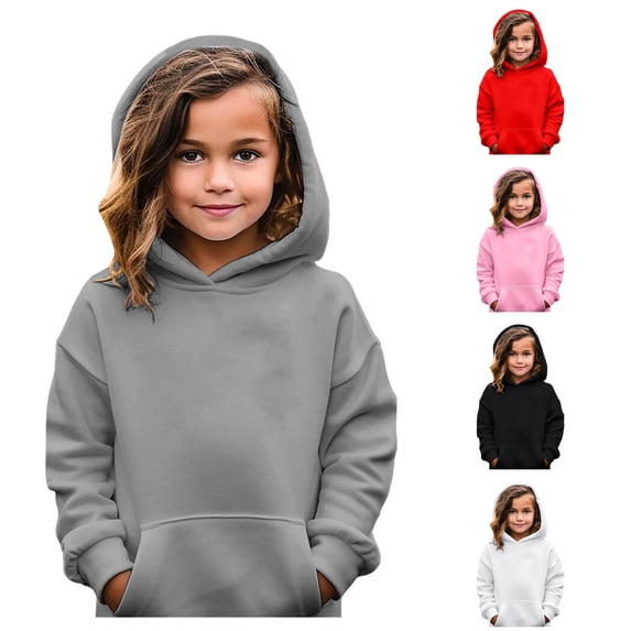 Oiyii Toddler Girls' Basic Pullover Hoodie Solid Long Sleeve Casual Hooded Sweatshirt Blank Pullover Top,Grey