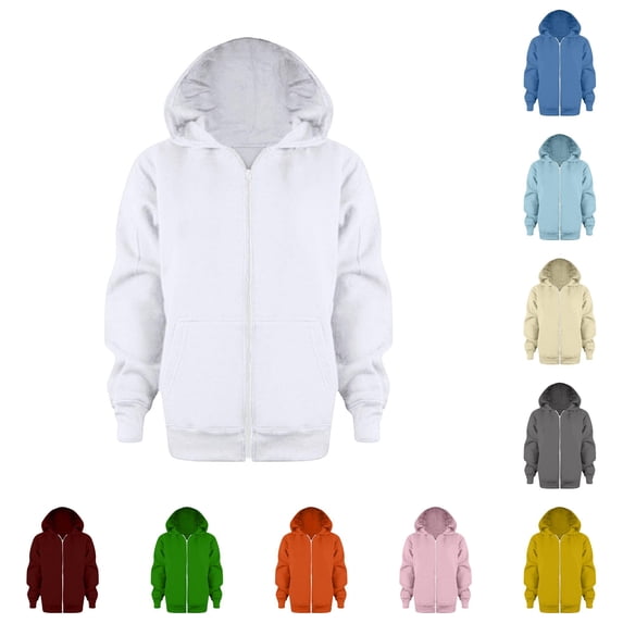 Oiyii Toddler Girls' Basic Zip Up Hoodie Solid Long Sleeve Hooded Sweatshirt with Pocket Daily Hoodies,White