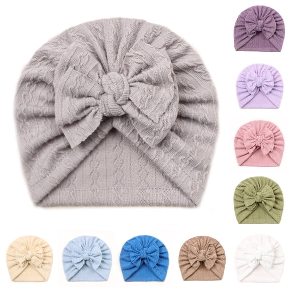 Oiyii Toddler Girls Cable‑Knit Large‑Bow Bow Turban Hat Solid Daily‑Use Kids Headwear Casual Daily Party Cap, Grey