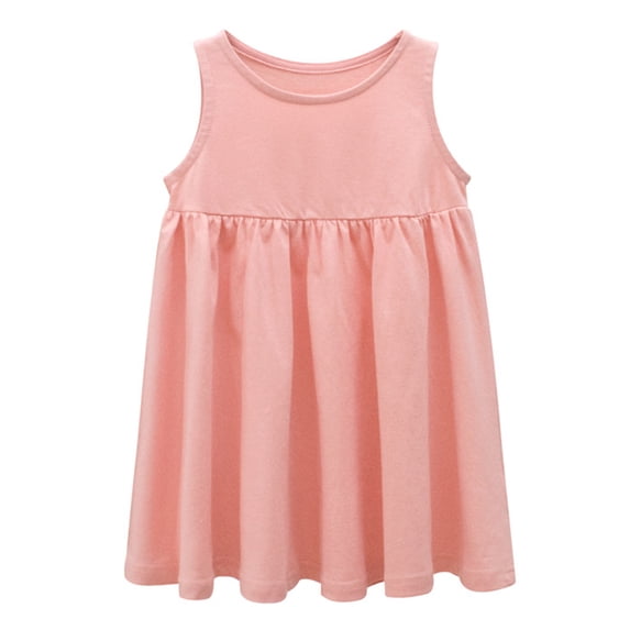 Oiyii Toddler Girls Dresses Solid Color Sleeveless Crewneck Pleated Dress, Sizes 12M-5T