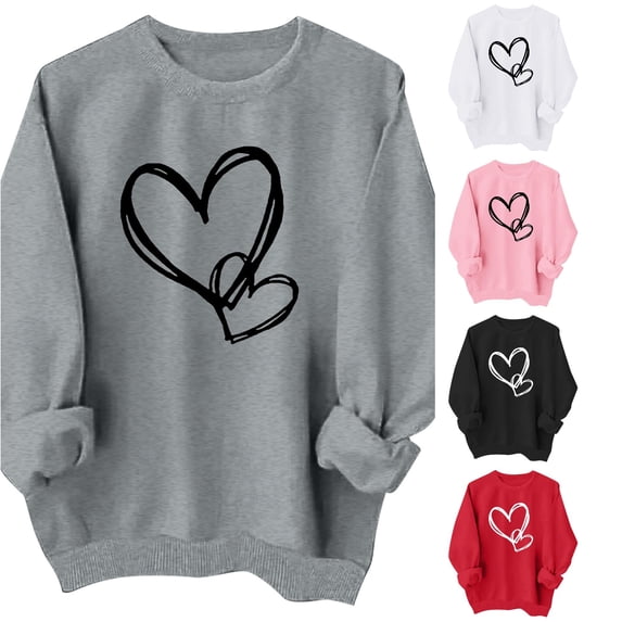 Oiyii Toddler Girls Heart Graphic Sweatshirt Long Sleeve Crew Neck Printed Sweatshirts Casual Pullover Top,Grey