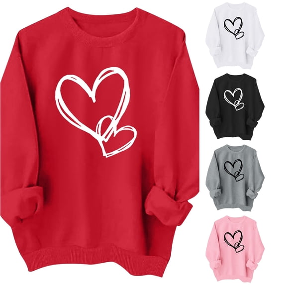 Oiyii Toddler Girls Heart Graphic Sweatshirt Long Sleeve Crew Neck Printed Sweatshirts Casual Pullover Top,Red
