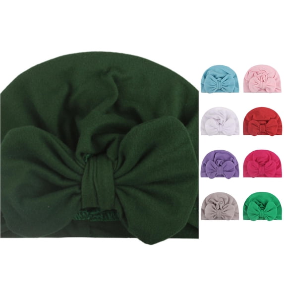 Oiyii Toddler Girls Large‑Bow Bow Turban Hat Solid Hats Casual Daily Baby Soft Party Cap, Army Green
