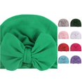 thumbnail image 1 of Oiyii Toddler Girls Large‑Bow Bow Turban Hat Solid Hats Casual Daily Baby Soft Party Cap, Green, 1 of 3