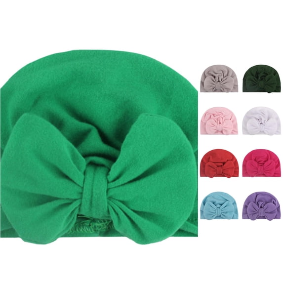 Oiyii Toddler Girls Large‑Bow Bow Turban Hat Solid Hats Casual Daily Baby Soft Party Cap, Green