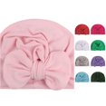 thumbnail image 1 of Oiyii Toddler Girls Large‑Bow Bow Turban Hat Solid Hats Casual Daily Baby Soft Party Cap, Pink, 1 of 3