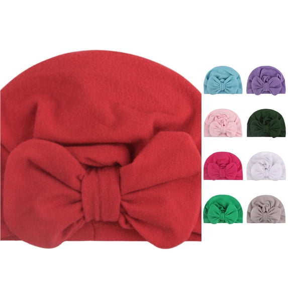 Oiyii Toddler Girls Large‑Bow Bow Turban Hat Solid Hats Casual Daily Baby Soft Party Cap, Red