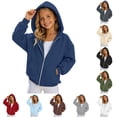 thumbnail image 1 of Oiyii Toddler Girls' Loose Fit Zip Up Hoodie Solid Long Sleeve Casual Hooded Sweatshirt Daily School Hoody Sweatshirts,Navy, 1 of 5