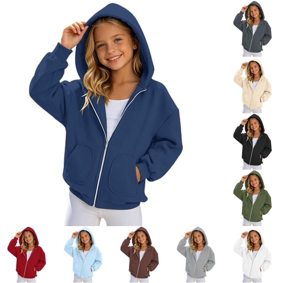 Oiyii Toddler Girls' Loose Fit Zip Up Hoodie Solid Long Sleeve Casual Hooded Sweatshirt Daily School Hoody Sweatshirts,Navy