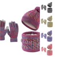 thumbnail image 1 of Oiyii Toddler Girls Scarf Hat Gloves Set Warm Pom‑Pom Cable‑Knit Beanies Bomber Hats Set, Hot Pink, 1 of 5
