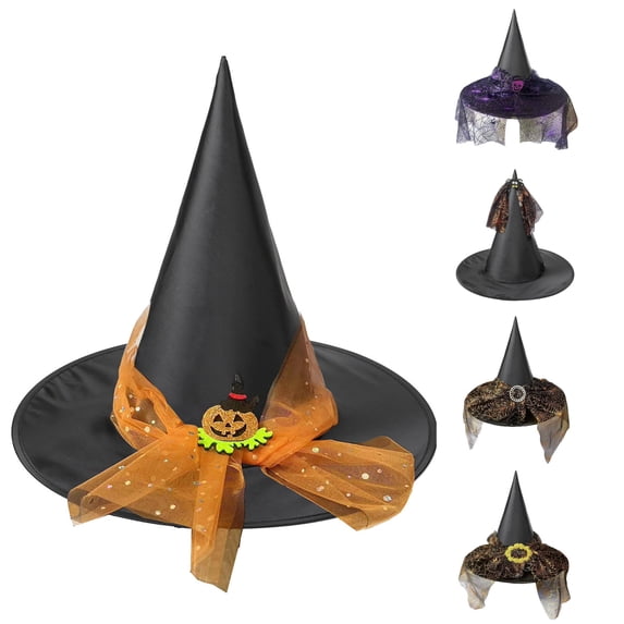 Oiyii Toddler Girls Spider‑Ornament Witch Hat Role Playing Solid Halloween Cap Party Headwear, Orange