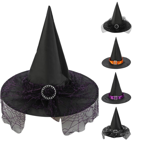 Oiyii Toddler Girls Spider‑Web‑Tulle Witch Hat Print Hats Halloween‑Party Party Cap, Black