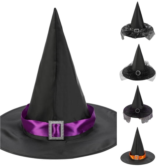 Oiyii Toddler Girls Spider‑Web‑Tulle Witch Hat Print Hats Halloween‑Party Party Cap, Purple