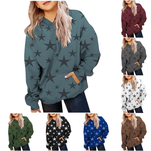 Oiyii Toddler Girls Star Allover Print Hoodie Long Sleeve Printed Casual Hooded Sweatshirt Oversize Pullover Top,Navy