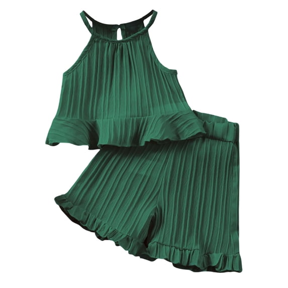 Oiyii Toddler Girls Summer Outfits Solid Ruffle Sleeveless Top Shorts Set, Sizes 2-3
