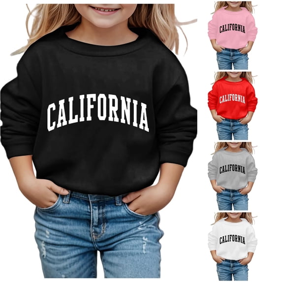 Oiyii Toddler Girls' Vintage Letter Crewneck Sweatshirt California Graphic Long Sleeve Casual Top School Pullover Top,Black
