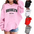 thumbnail image 1 of Oiyii Toddler Girls' Vintage Pullover Hoodie Brooklyn Letter Graphic Long Sleeve Oversized Hooded Sweatshirt Street Pullover Top,Pink, 1 of 5