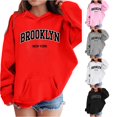 thumbnail image 1 of Oiyii Toddler Girls' Vintage Pullover Hoodie Brooklyn Letter Graphic Long Sleeve Oversized Hooded Sweatshirt Street Pullover Top,Red, 1 of 5