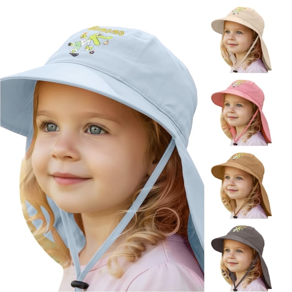 Oiyii Toddler Girls Water‑Repellent Bucket Hats Crocodile Embroidered Hiking Sun Hats, Sky Blue