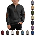 thumbnail image 1 of Oiyii Tween Boys' Elbow Patch Half Zip Sweatshirt Solid Long Sleeve Stand Collar Casual Top School Sweatshirts,Brown, 1 of 4
