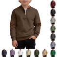 thumbnail image 1 of Oiyii Tween Boys' Elbow Patch Half Zip Sweatshirt Solid Long Sleeve Stand Collar Casual Top School Sweatshirts,Coffee, 1 of 4