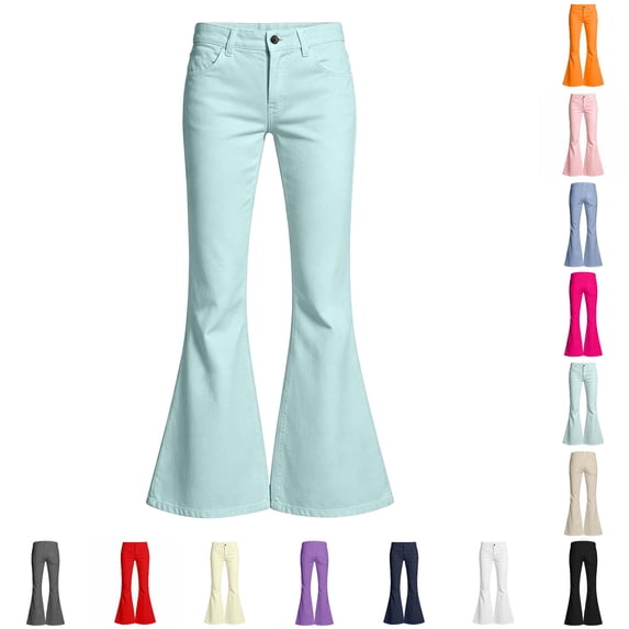 Oiyii Tween Girl's High Waist Flare Jeans Solid Slim Fit Denim Pants Casual Daily Trousers,Mint Green2