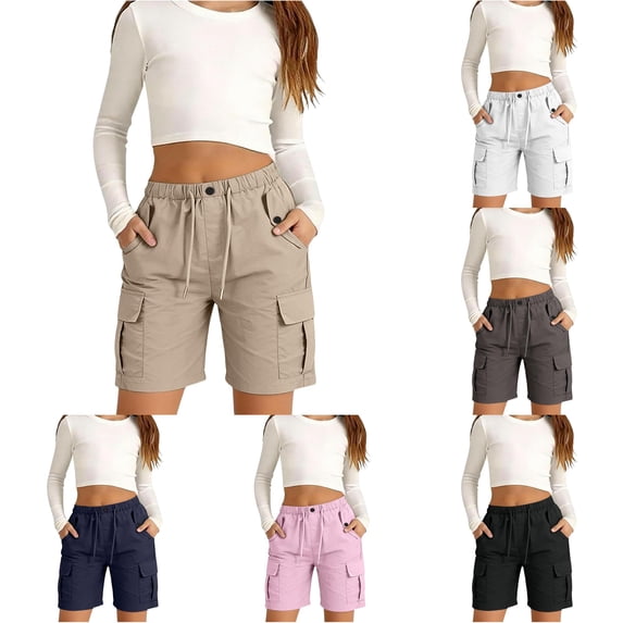 Oiyii Tween Girl's Multi Pocket Cargo Shorts Solid Drawstring Hiking Shorts Summer Casual Short Pants,Khaki