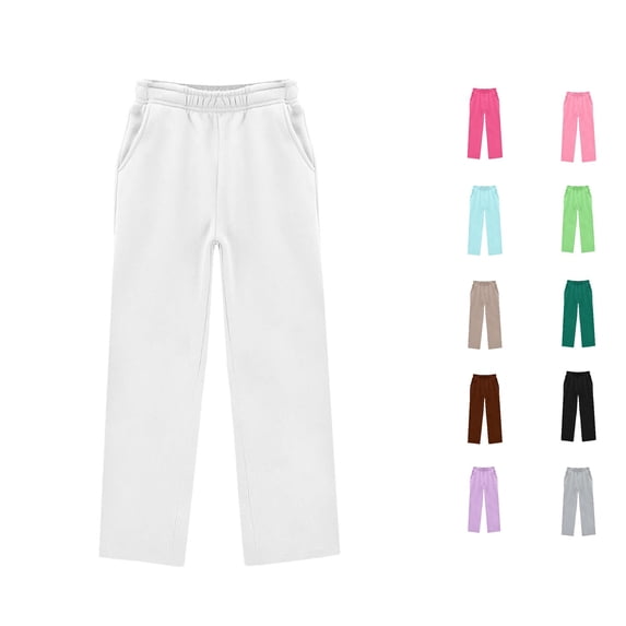 Oiyii Tween Girl's Side Pocket Sweatpants Solid Straight Leg Casual Trousers Everyday Wear Bottoms,White