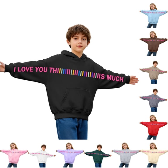 Oiyii Tween Girl's Sleeve Printed Hoodie Sweatshirt Long Sleeve Casual Hooded Sweatshirt Daily Pullover Top,Black