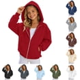 thumbnail image 1 of Oiyii Tween Girls' Loose Fit Zip Up Hoodie Solid Long Sleeve Casual Hooded Sweatshirt Daily School Hoody Sweatshirts,Red, 1 of 5