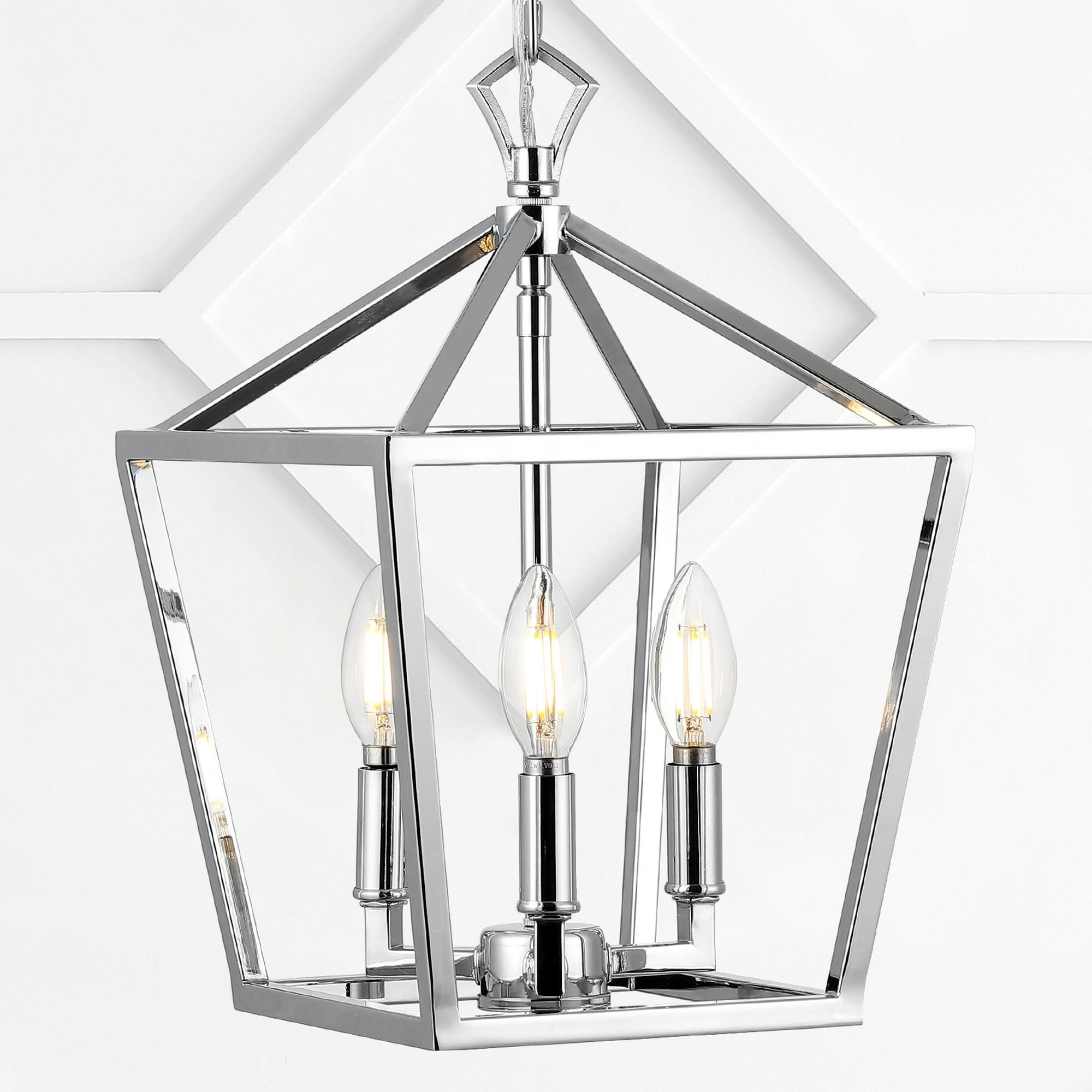 Jonathan Y Chrome LED 3-Light Farmhouse Lantern Pendant
