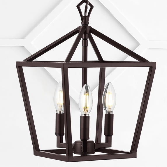 JONATHAN Y Ojai 10" 3-Light Iron Classic Modern Pagoda LED Pendant Lantern, Oil Rubbed Bronze