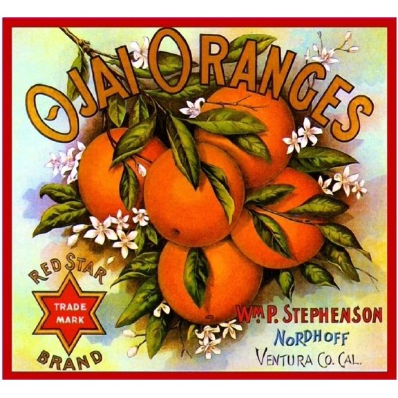 Ojai Nordhoff California Red Star Orange Citrus Fruit Art Print Home Decor Office Wall Art