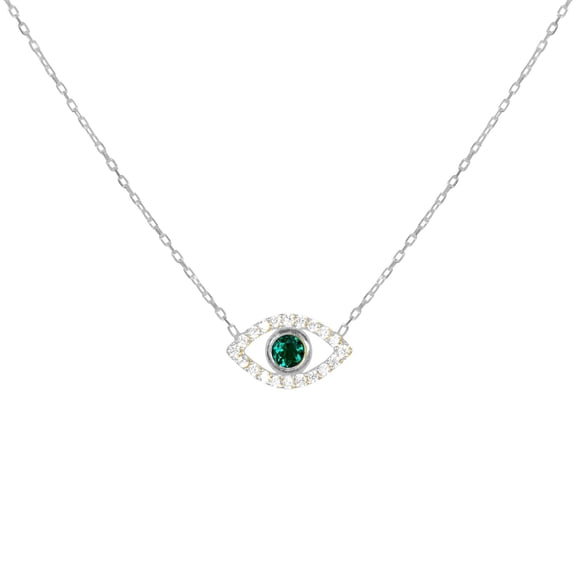 Ojos Sterling silver green eye necklace