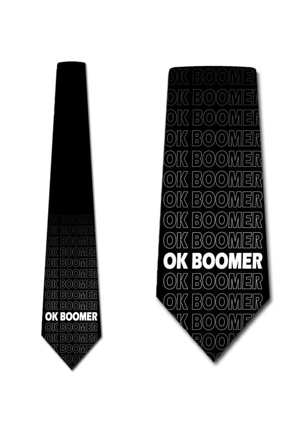Ok Boomer - Black Necktie Mens Tie by Three Rooker