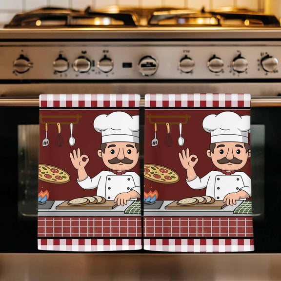 Ok Gourmet Cooking Kitchen Towels Set of 1, Funny Chef Kitchen Knife Fork Red Plaid Absorbent Dish Towels for Kitchen, Microfiber Hand Towel, Quick Drying Tea Towel for Cleaning Decorative Dishcloths
