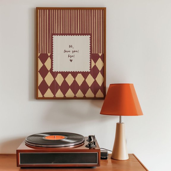 Ok Love You Bye Wall Art Print, Burgundy Stripe Diamond Retro Quote Poster Unframed Paper Print
