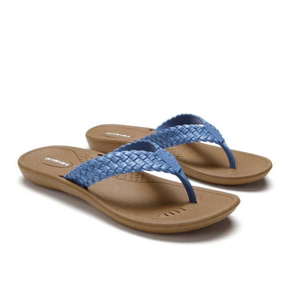 Okabashi Baha Women's Flip Flops-Toffee/Elemental Blue-S