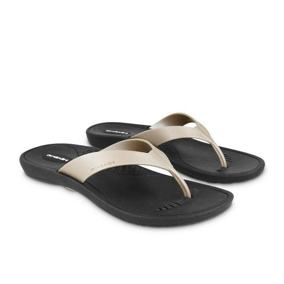 Okabashi Breeze Women's Flip Flops-Black/Aged Gold-M