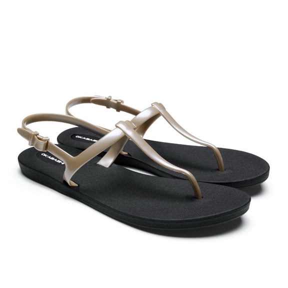 Okabashi Journey Slim Women's T-Strap Sandals-Black/Aged Gold-6