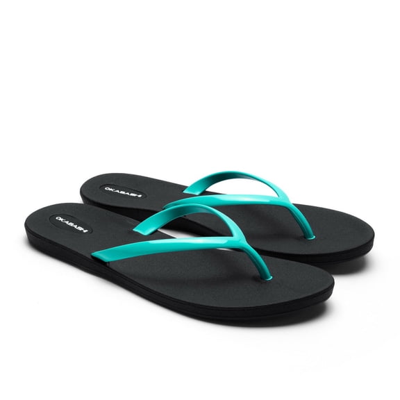 Okabashi Shoreline Slim Women's Flip Flops-Black/Sea Glass-7