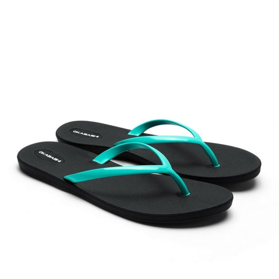 Okabashi Shoreline Slim Women's Flip Flops-Black/Sea Glass-7