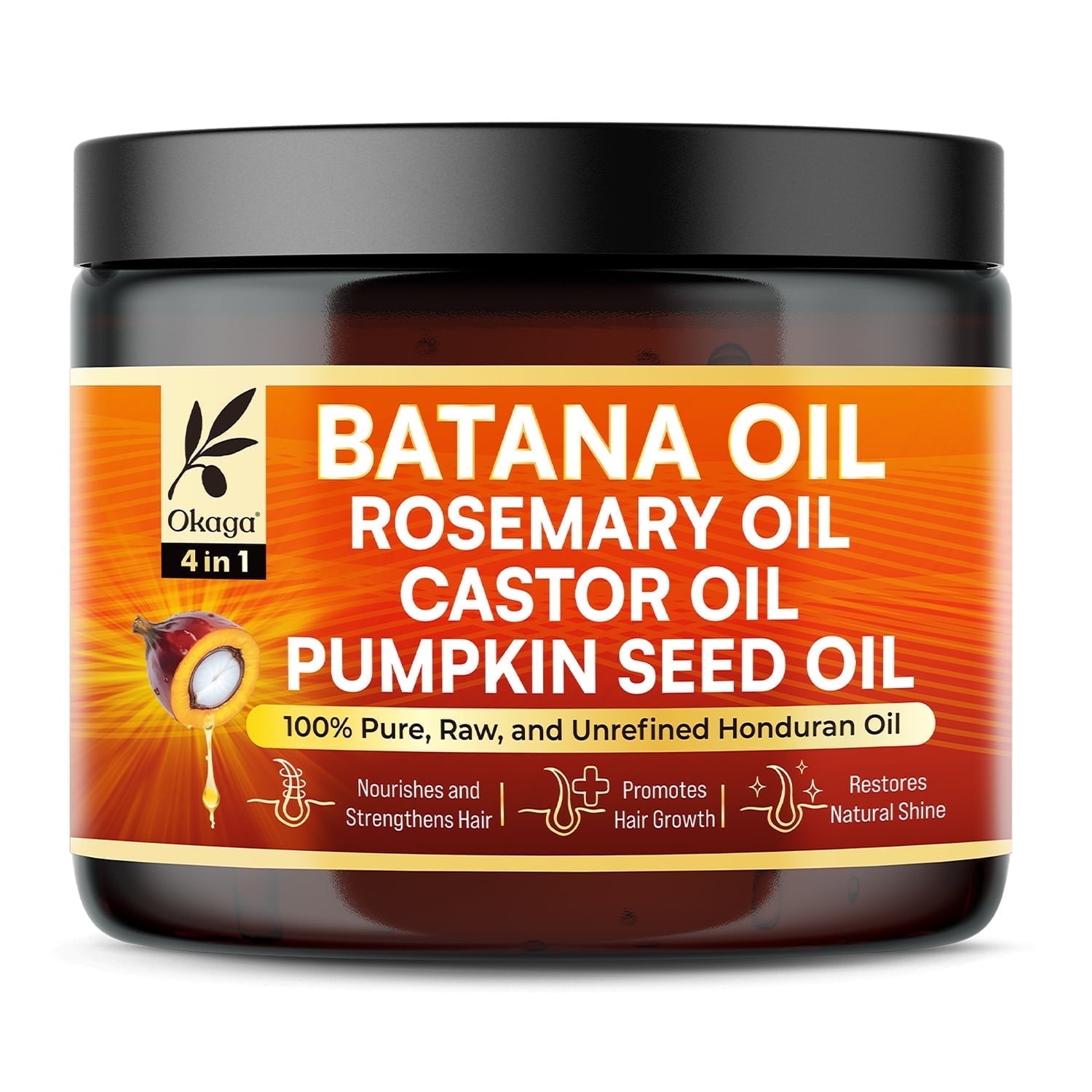 Okaga Batana Oil for Hair Growth, All-in-One Blend with Batana, Rosemary, Castor & Pumpkin Seed Oils, Pure & Unrefined, Softens, Smooths, Strengthens, Adds Shine, Clean Beauty for All Hair Types