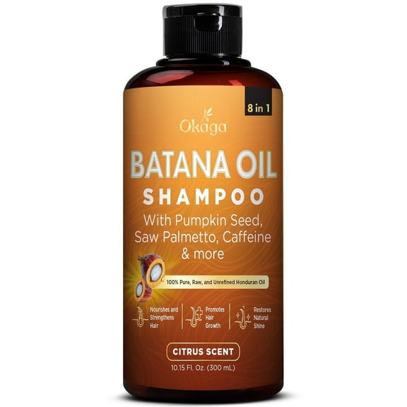 Okaga Batana Oil Shampoo for Hair Growth, Aloe Vera Leaf Juice, Saw Palmetto, Caffeine, Hydrolyzed Rice Protein, Pumpkin Seed, Castor & Rosemary Oils, 8-in-1 Natural Formula(10.15 fl oz Citrus Scent)