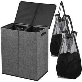 Okaka 142L Double Laundry Hamper 2 Compartments with Lid Collapsible for Bedroom, Laundry Room, Closet, Bathroom(Grey)