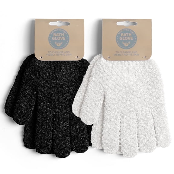 Okaka 2 Pair Exfoliating Bath Gloves Dual Texture, Heavy Shower Gloves with Hanging Loop for Spa, Massage and Body Scrubs,black & white