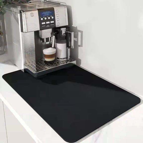 Okaka Coffee Mat & Dish Drying Mat - Quick Dry, Stain Absorbent (Black, 12"x20")