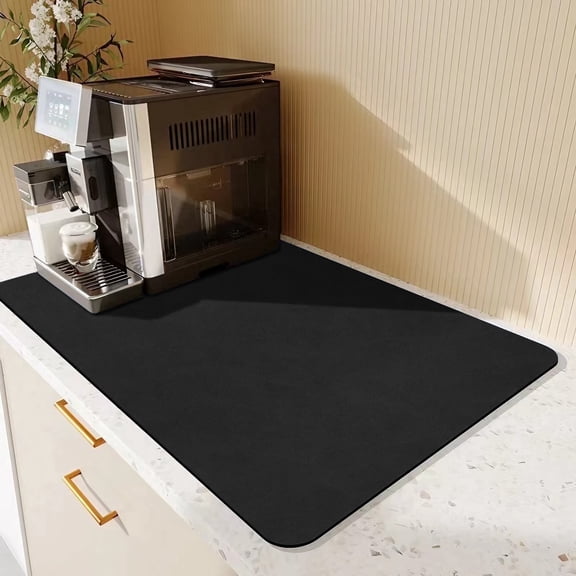 Okaka Coffee Mat & Dish Drying Mat - Quick Dry, Stain Absorbent (Black, 18"x 28")