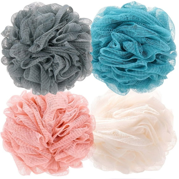 Okaka Bath Sponge Loofah Sponge Bath Puffs Shower Pouf Soft Assorted Color Big Pack (Pack of 4)