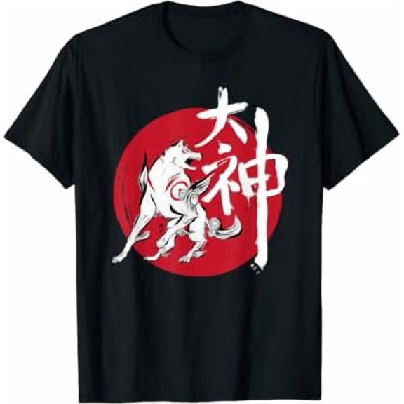 Okami Amaterasu Sun God Wolf The Great Wave Video Game Classic Theme T-Shirt